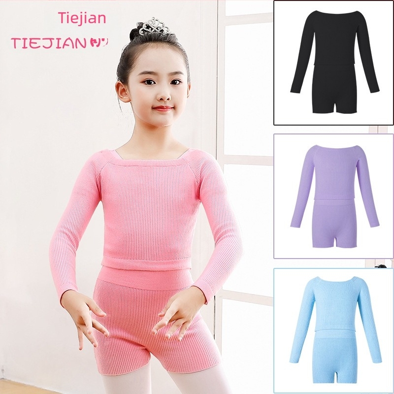 Dječji plesni komplet od pletene tkanine s dugim rukavima, za djevojčice, sve sezone, pamučna tkanina s podstavom od pamuka, 58% pamuk