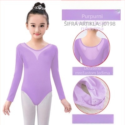 Dječji plesni kombinezon s dugim rukavima za vježbanje, korejski stil, pamuk-lycra tkanina (95% pamuka)