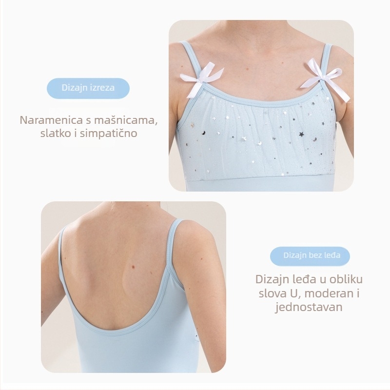Dječji baletni leotard s trakama za ljetne probe i nastupe, za djecu 3–8 godina, visina 100–140 cm