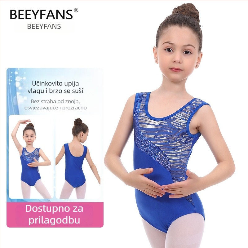 Dječji kostim za gimnastiku i ples — mekana obrada tkanine, poliesterska smjesa 85%, za vježbu, jednostavan stil, BEEYFANS