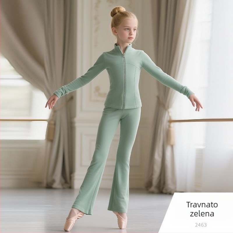 Dječji plesni trening komplet za djevojčice s dugim rukavima, proljeće 2025, tkanina Tr, PVC 90–95%, kineski stil, književni retro