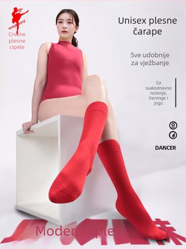 Unisex čarape za ples srednje duljine od pamuka za moderni i džez ples, pleteni materijal; pamuk 75,8%, poliester 21,4%, elastan 2,8%; podstava pamuk; za unutarnju upotrebu