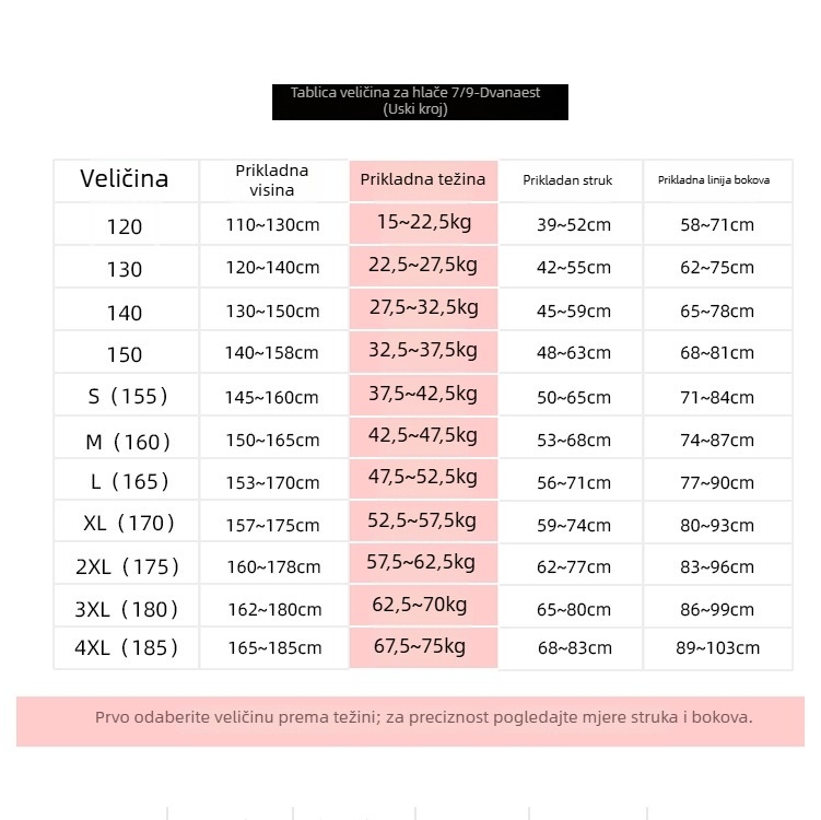 Ženske ljetne crne plesne hlače za balet i vježbu, kapri dužina, uski elastični kroj