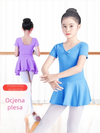 Dječji baletni jednopredni kostim s dugim rukavima za plesne ispite, pamuk-elastin tkanina 95% pamuka, stil princeza