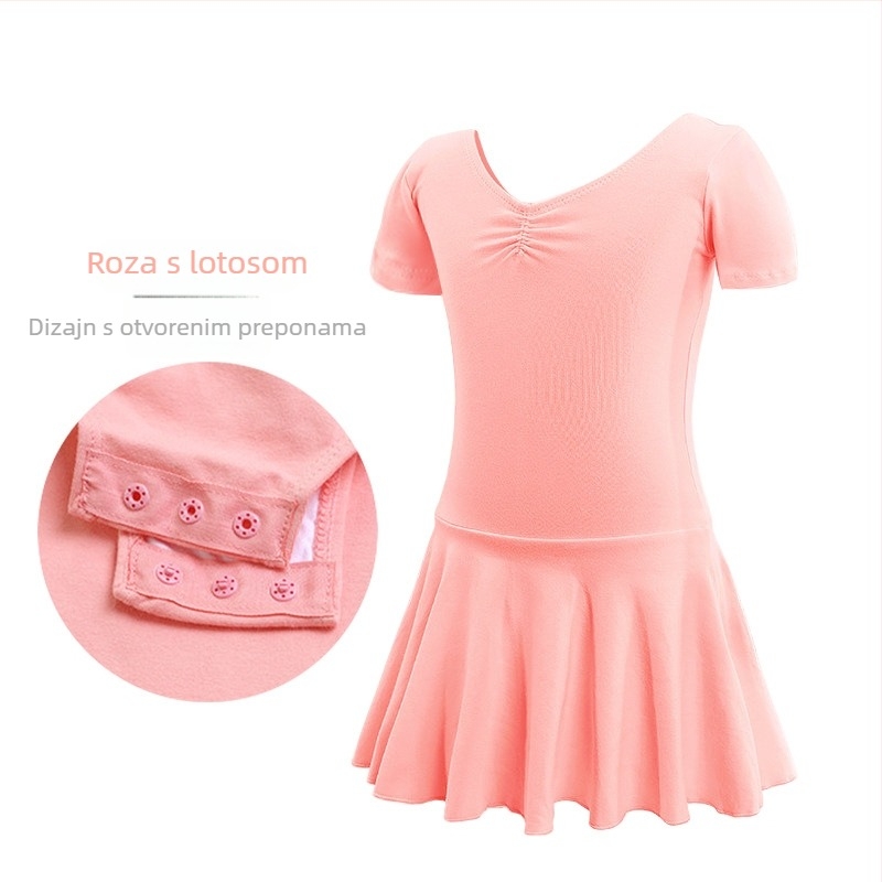 Dječji baletni jednopredni kostim s dugim rukavima za plesne ispite, pamuk-elastin tkanina 95% pamuka, stil princeza