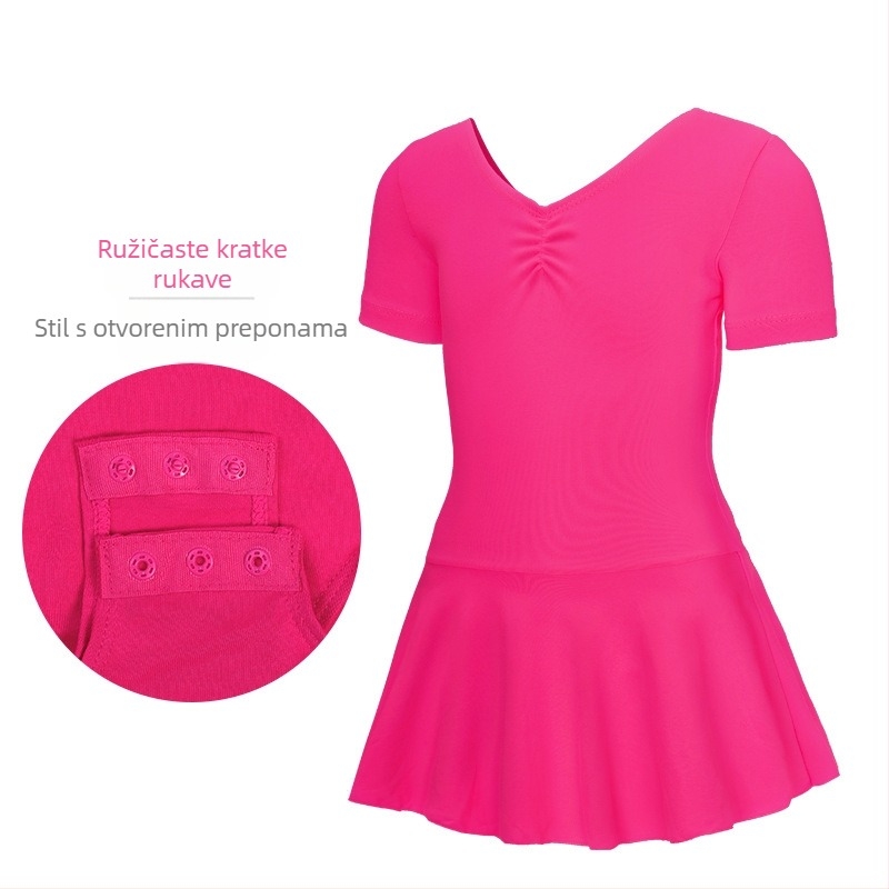 Dječji baletni jednopredni kostim s dugim rukavima za plesne ispite, pamuk-elastin tkanina 95% pamuka, stil princeza