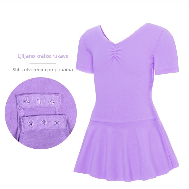 Dječji baletni jednopredni kostim s dugim rukavima za plesne ispite, pamuk-elastin tkanina 95% pamuka, stil princeza