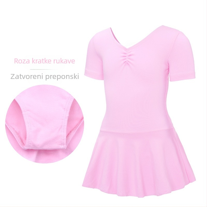 Dječji baletni jednopredni kostim s dugim rukavima za plesne ispite, pamuk-elastin tkanina 95% pamuka, stil princeza