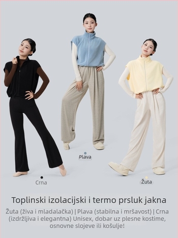 Ženski plesni top s zipom i stojećim ovratnikom, fleece podstava, zimski baletni top; materijal poliester, podstava spandex, punilo poliester vlakna