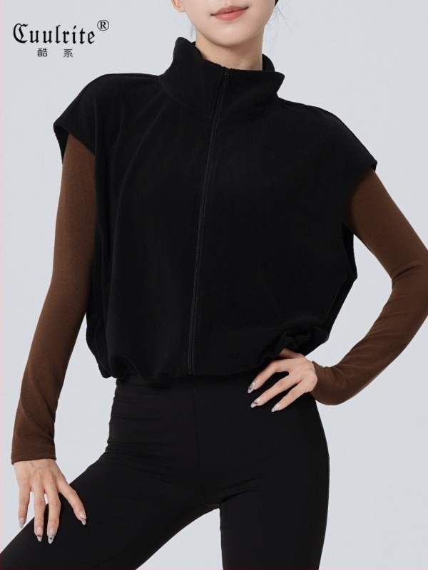 Ženski plesni top s zipom i stojećim ovratnikom, fleece podstava, zimski baletni top; materijal poliester, podstava spandex, punilo poliester vlakna