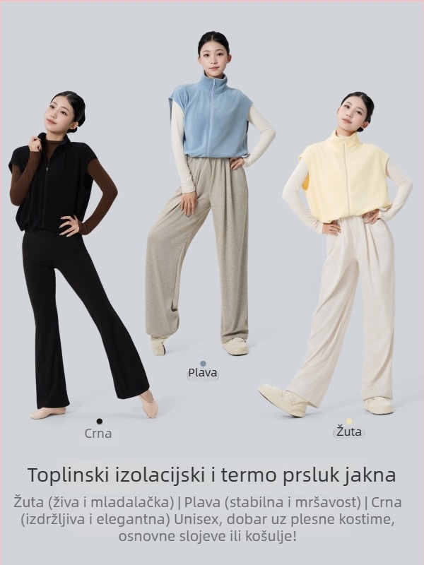 Ženski plesni top s zipom i stojećim ovratnikom, fleece podstava, zimski baletni top; materijal poliester, podstava spandex, punilo poliester vlakna