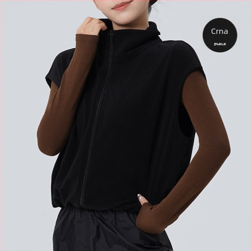 Ženski plesni top s zipom i stojećim ovratnikom, fleece podstava, zimski baletni top; materijal poliester, podstava spandex, punilo poliester vlakna