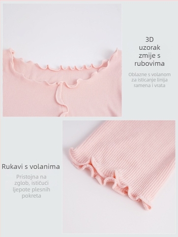 Dječji balet trening top s dugim rukavima i naborkama na kraju, mekano obrađeni viskozni materijal 95%, korejski stil, za djevojčice