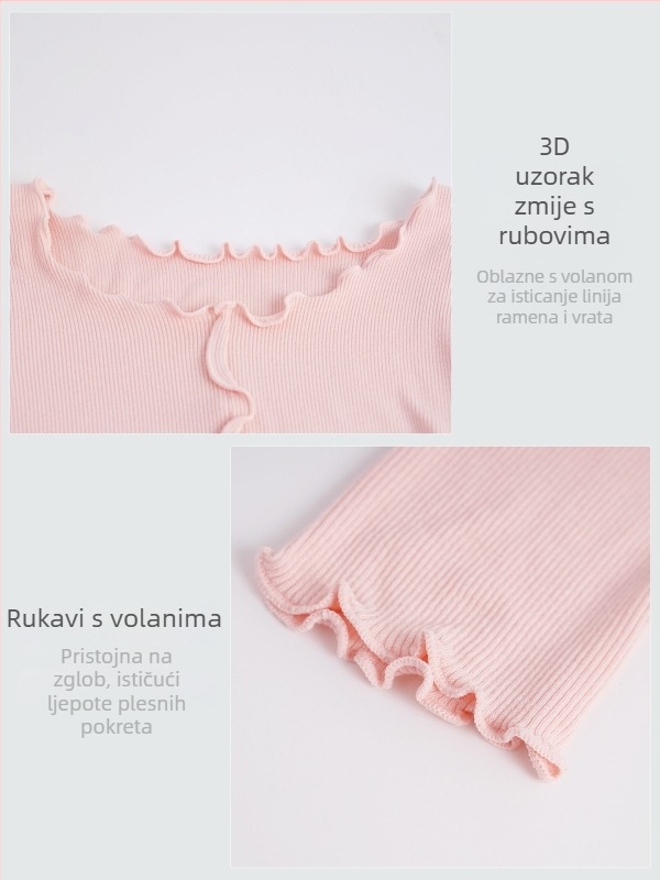 Dječji balet trening top s dugim rukavima i naborkama na kraju, mekano obrađeni viskozni materijal 95%, korejski stil, za djevojčice