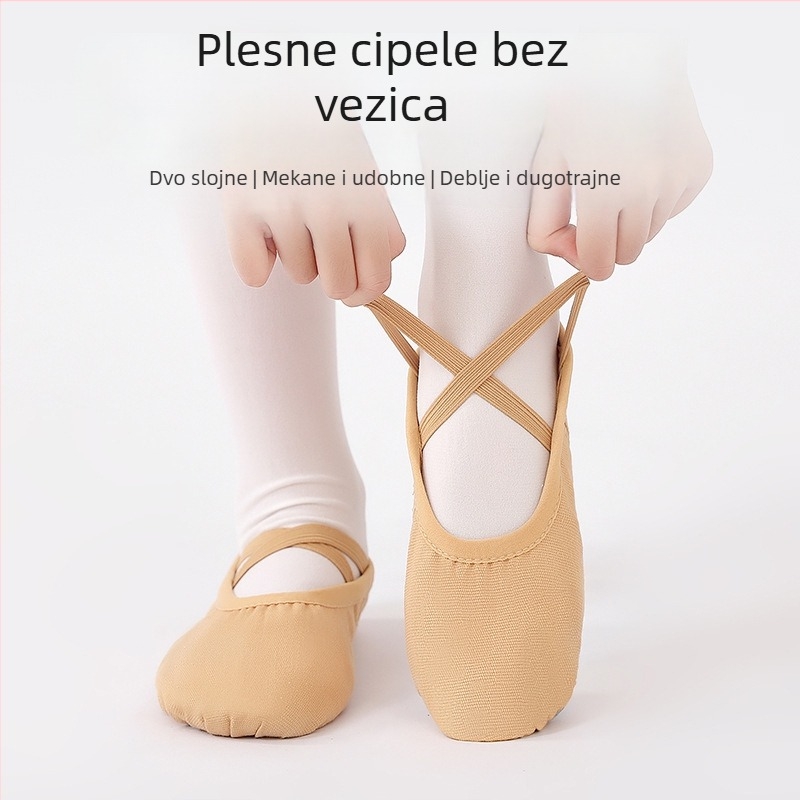 Plesne cipele za djecu – gornji dio od platna, potplat od teleće kože, prozračne, lagane, za balet i moderan ples