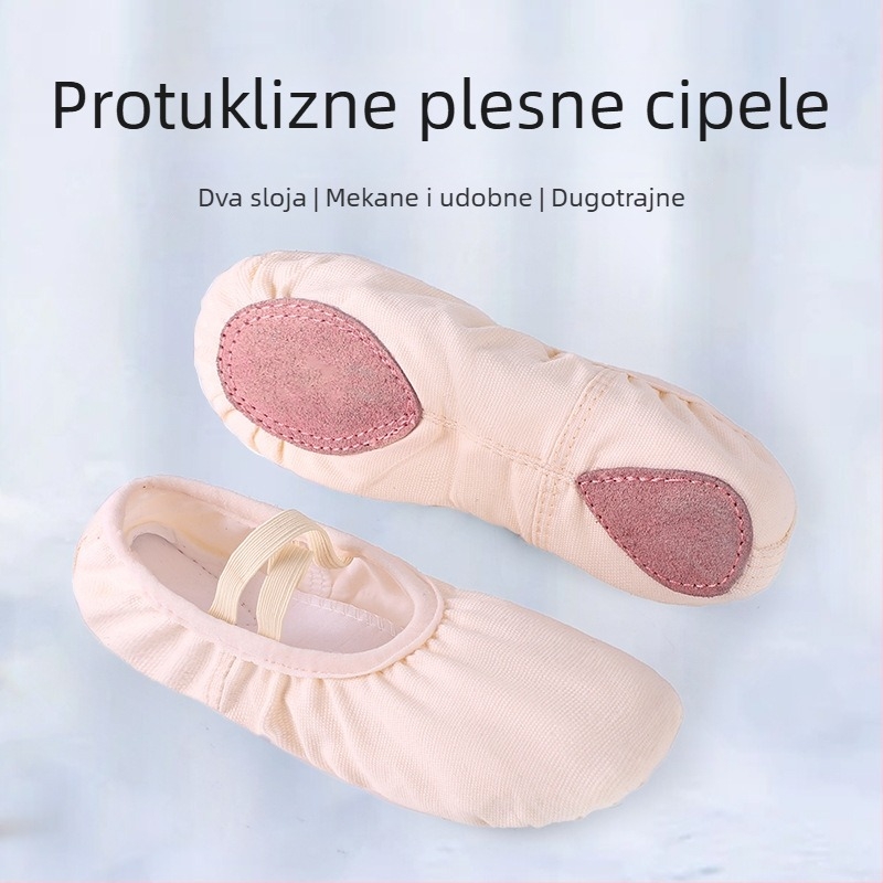Plesne cipele za djecu – gornji dio od platna, potplat od teleće kože, prozračne, lagane, za balet i moderan ples