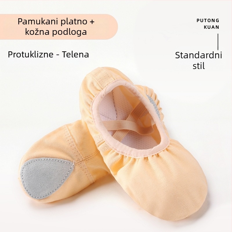 Plesne cipele za djecu – gornji dio od platna, potplat od teleće kože, prozračne, lagane, za balet i moderan ples