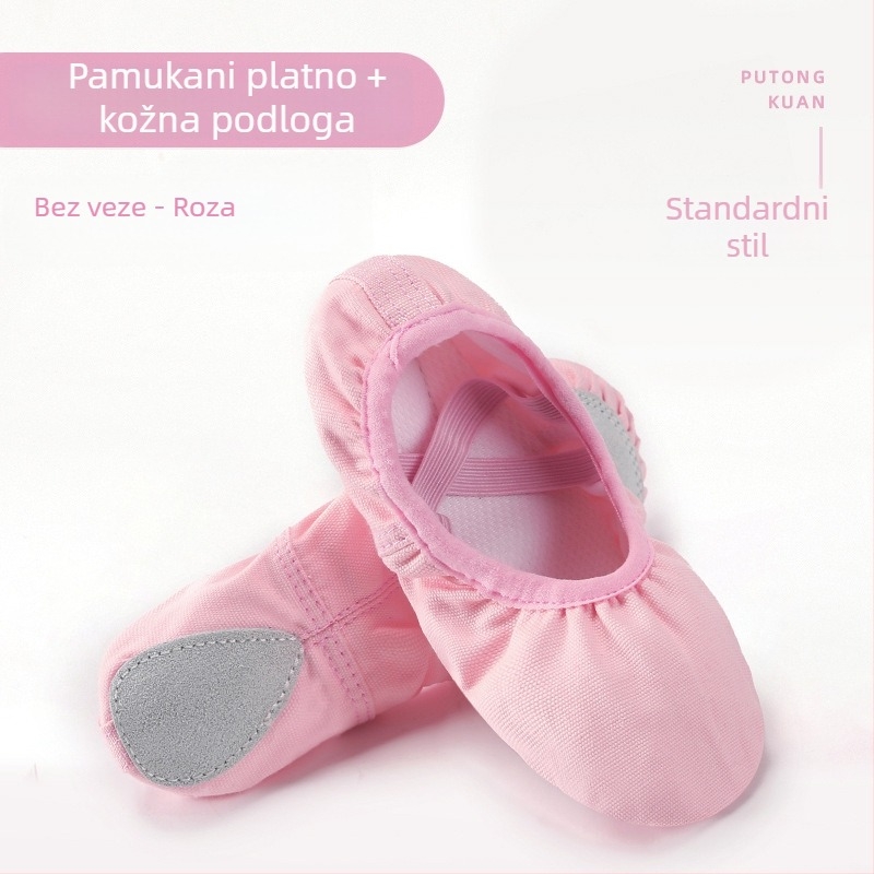 Plesne cipele za djecu – gornji dio od platna, potplat od teleće kože, prozračne, lagane, za balet i moderan ples