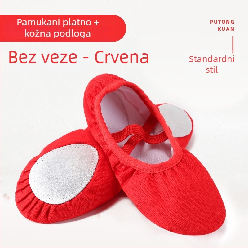 Plesne cipele za djecu – gornji dio od platna, potplat od teleće kože, prozračne, lagane, za balet i moderan ples
