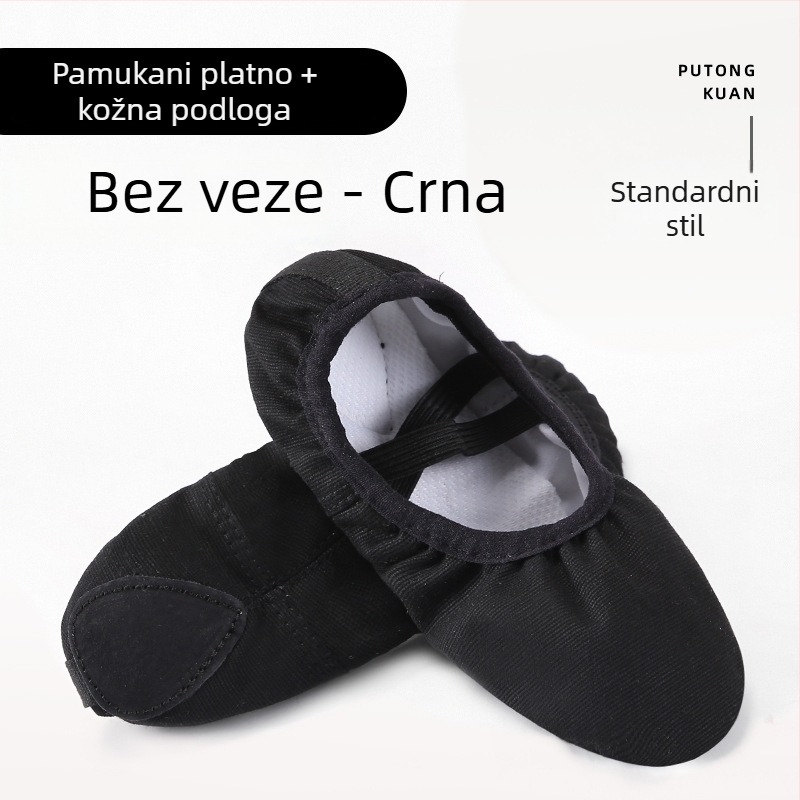 Plesne cipele za djecu – gornji dio od platna, potplat od teleće kože, prozračne, lagane, za balet i moderan ples