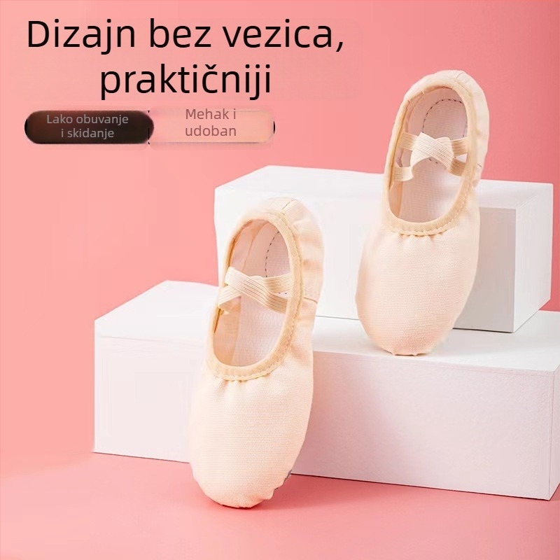 Dječje plesne cipele za balet s platnenim gornjim dijelom i kožnim đonom za balet i moderni ples