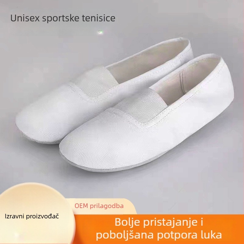 Taneće cipele za balet i moderni ples, unisex; gornji dio platno i pamuk; đon PU; prozračne, brzo sušeće, lagane, otporne na habanje.