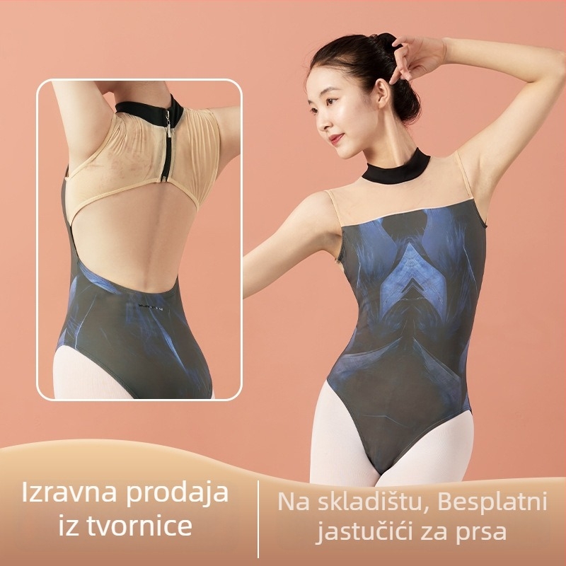 Odrasli baletni bodi za vježbanje – floralni mat Lycra, 78% elastan, podstava od pamuka (22% elastan), za suvremeni ples