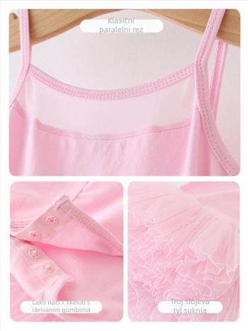 Dječja ljetna baletna haljina s pamukom-Lycra tkaninom, meka obrada, naramenice, za djecu 3–8 godina (100–140 cm)