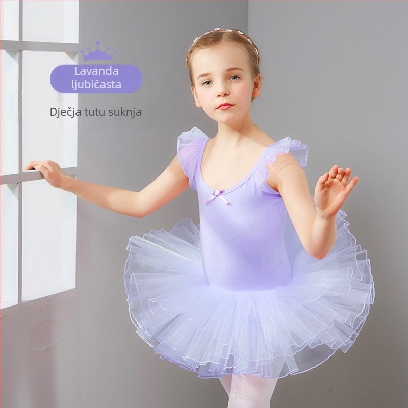 Dječja ljetna baletna haljina s pamukom-Lycra tkaninom, meka obrada, naramenice, za djecu 3–8 godina (100–140 cm)