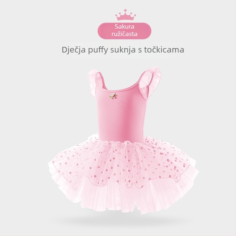 Dječja ljetna baletna haljina s pamukom-Lycra tkaninom, meka obrada, naramenice, za djecu 3–8 godina (100–140 cm)
