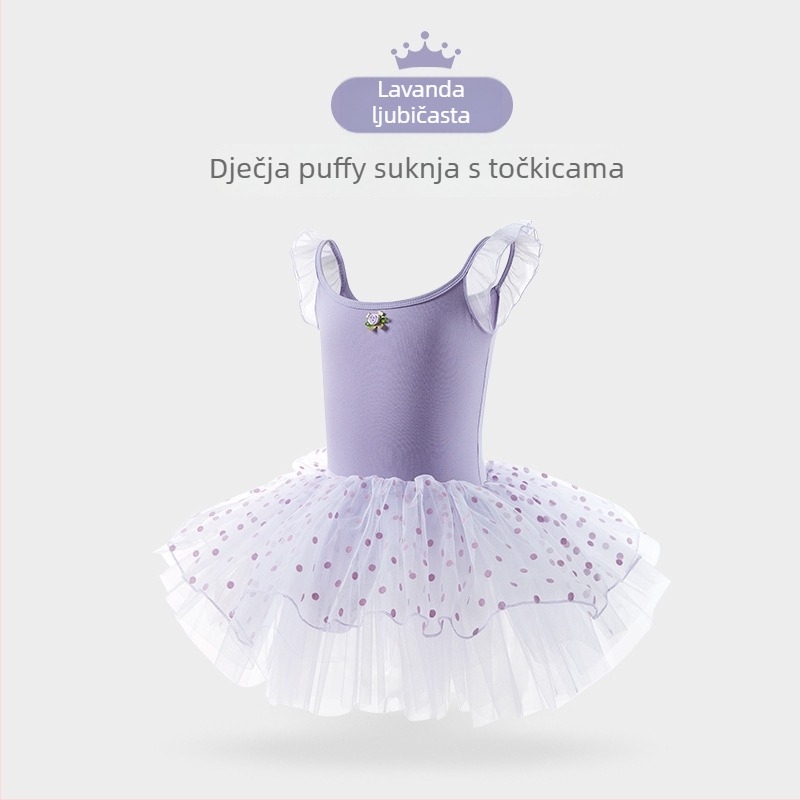 Dječja ljetna baletna haljina s pamukom-Lycra tkaninom, meka obrada, naramenice, za djecu 3–8 godina (100–140 cm)