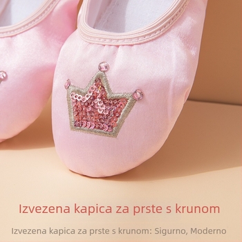 Dječje plesne cipele bez vezica s izvezenom krunom, baletne cipele s mačjim šapicama i mašnicom za djevojčice
