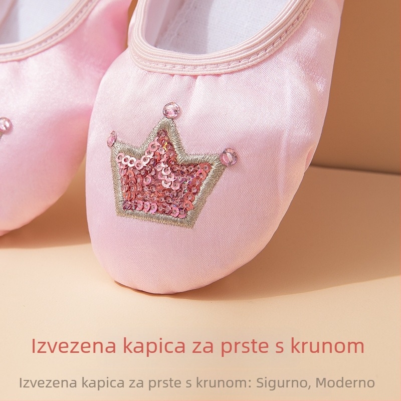 Dječje plesne cipele bez vezica s izvezenom krunom, baletne cipele s mačjim šapicama i mašnicom za djevojčice