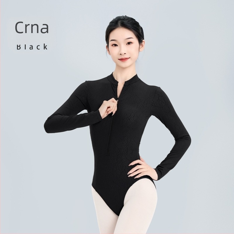 Bodi baleta za odrasle žene, dugi rukavi, stojeći ovratnik, zip, materijal najlon-elastin (78/22) s podstavom elastana, za jesen/zimu balet trening