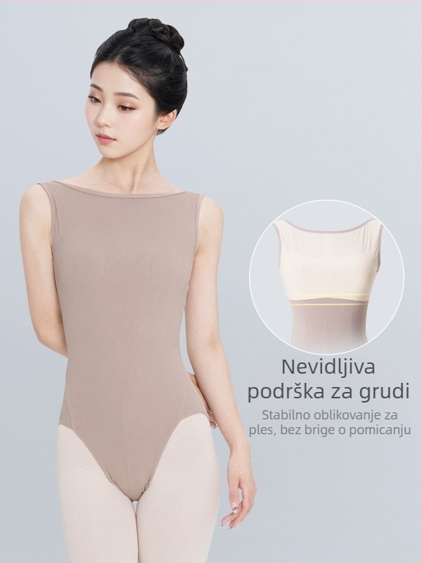 Ženski plesni kostim za odrasle: moderni baletni bodi s jacquard vestom, jednodijelni gimnastički kostim, najlon 68% / spandeks 32%
