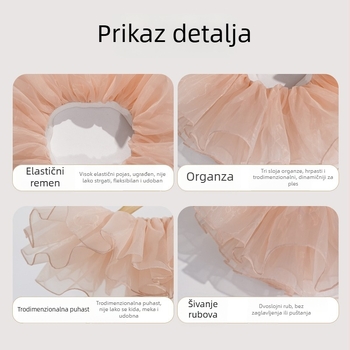 Dječja organza baletna tutu suknja, 100% poliester, mekan tretman, All-Match stil, plesna odjeća