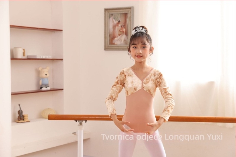 Dječje dugačke rukave plesno odijelo za kineski ples – baletni bodi za vježbanje i gimnastiku