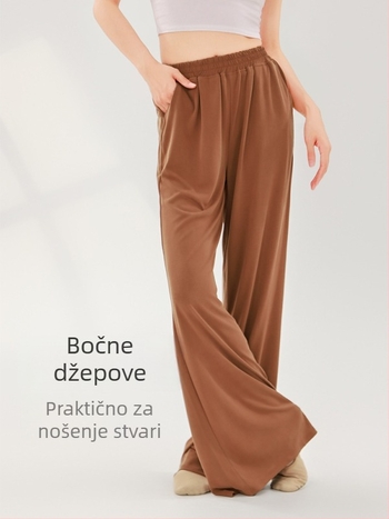 Plesne hlače, klasično elegantne, opuštena ravna linija sa širokim nogavicama; za kineski etnički ples i jogu; Cupro tkanina, 95% poliester, podstava Cupro 95%; za odrasle žene