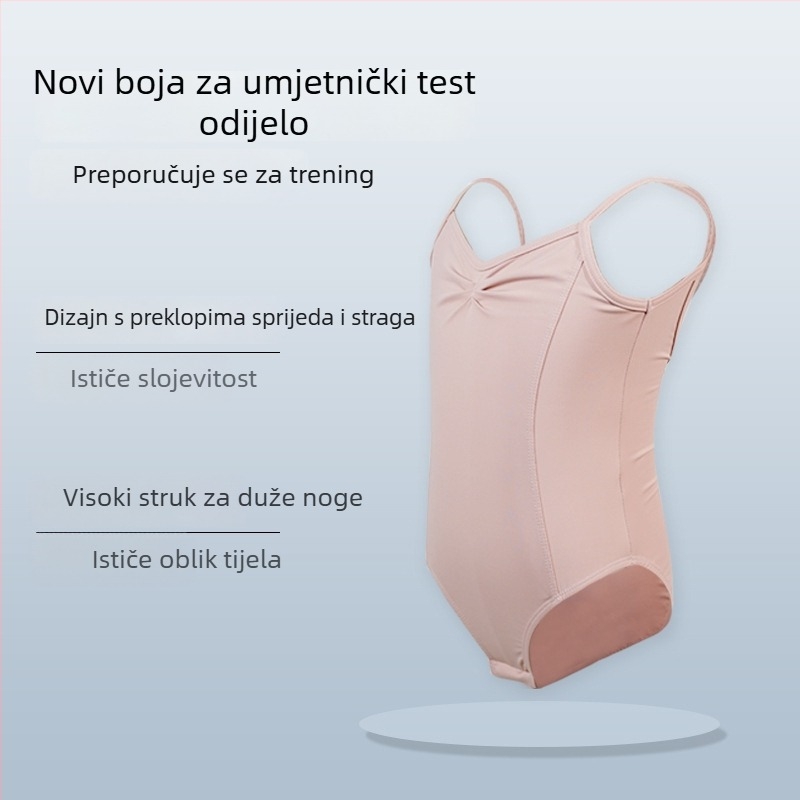 Dječje baletno trenirno odijelo s naramenicama - najlon 94%, nježno obrađeno, dob 3–8 godina, ljeto 2025, AQL 2.5