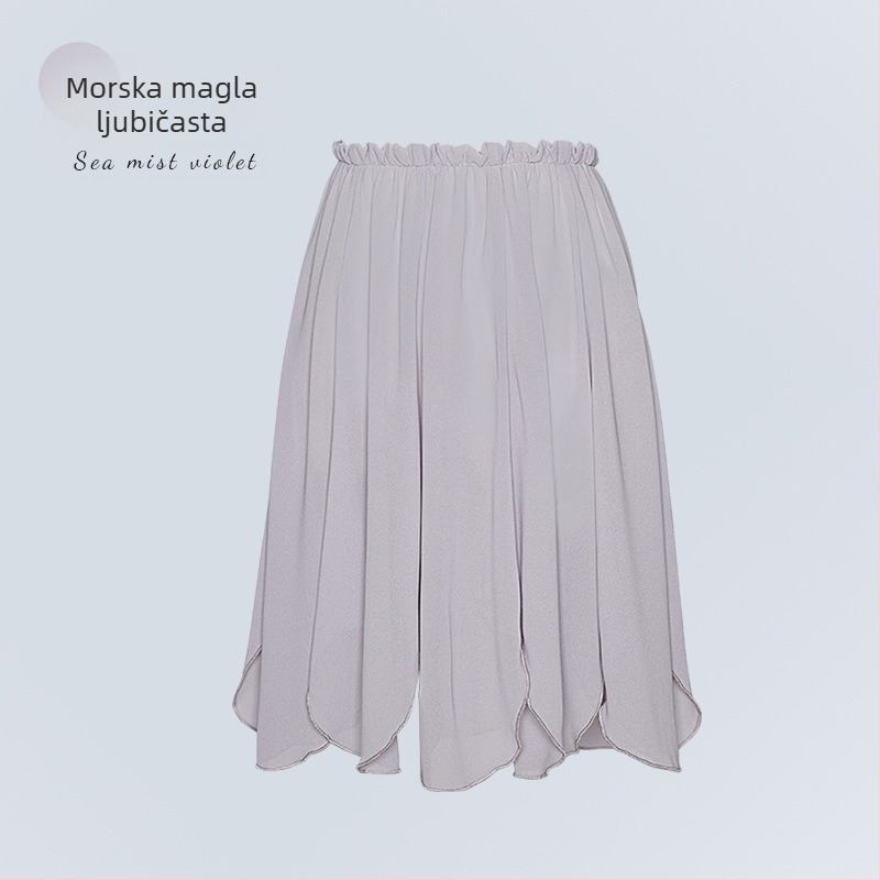 Baletna suknja za odrasle – srednje duljine šifonska suknja s elastičnim pojasom i podstavom od poliestera, pogodna za balet i moderni ples (šifonska suknja, elastični pojas, podstava od poliestera, 100% poliester)