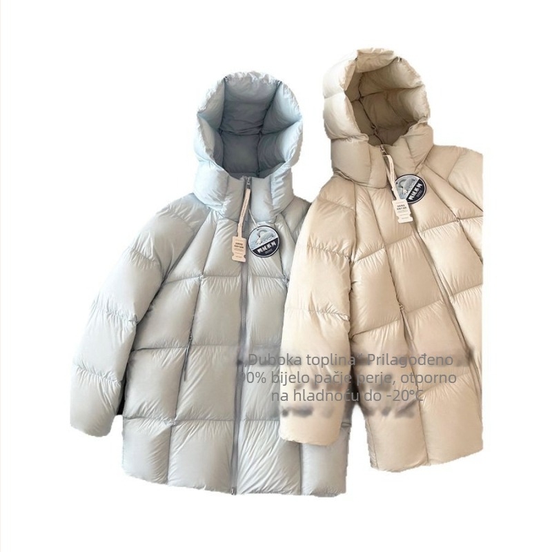 Me13 Puffer jakna s downom od bijele patke, kapuljača, srednje duljine, za žene