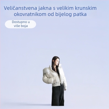 Ženska kratka jakna s kapuljom i umjetnim krznom, kaća perje 86-90%, širok kroj, debeli poliester vanjski materijal