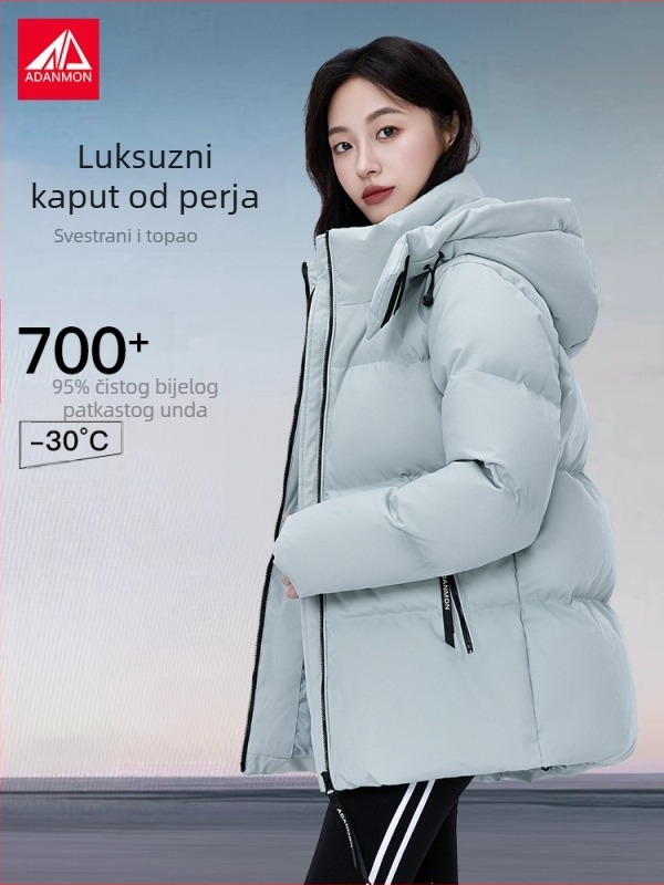 Ženska kratka ultra debela down jakna s kapuljom, uski kroj, punjenje 86–90%