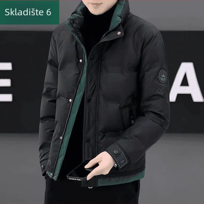 Muška kratka pernata jakna sa stojećim ovratnikom, casual stil, korejskog stila, uski kroj