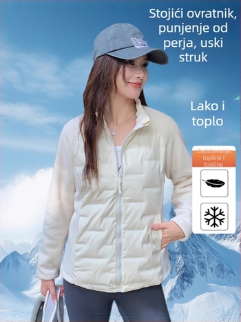 Ženska jakna s puhom 91–95% perja, 201–300 g punjenja, slim fit, stojeći ovratnik, zatvarač, Oli Velvet tkanina, minimalistički japansko-korejski stil, zima 2025