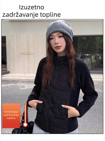 Ženska jakna s puhom 91–95% perja, 201–300 g punjenja, slim fit, stojeći ovratnik, zatvarač, Oli Velvet tkanina, minimalistički japansko-korejski stil, zima 2025