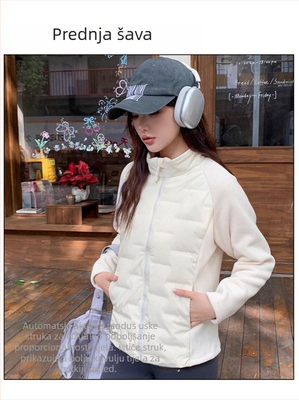 Ženska jakna s puhom 91–95% perja, 201–300 g punjenja, slim fit, stojeći ovratnik, zatvarač, Oli Velvet tkanina, minimalistički japansko-korejski stil, zima 2025