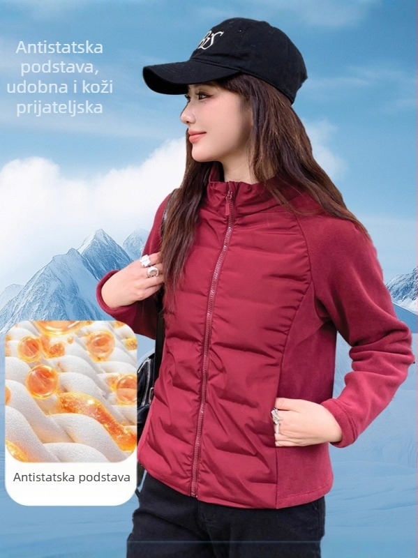 Ženska jakna s puhom 91–95% perja, 201–300 g punjenja, slim fit, stojeći ovratnik, zatvarač, Oli Velvet tkanina, minimalistički japansko-korejski stil, zima 2025