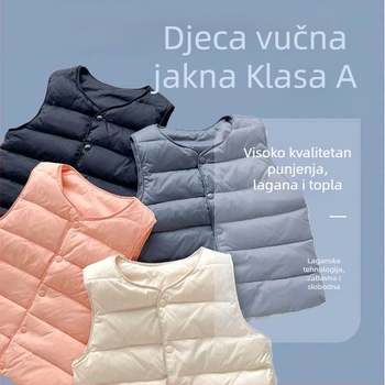 Dječja down vesta, bez rukava, kratki kroj, najlona podstava, 90% bijelog pačjeg perja