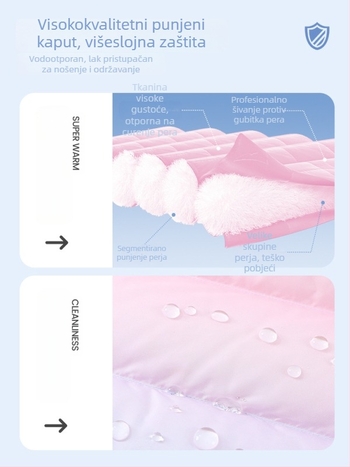 Dječja puffer vesta za djevojčice, bez rukava, jesen-zima, 81–85% patka perje, vanjski materijal 100% poliester, podstava 100% poliester, srednja duljina, zatvarač